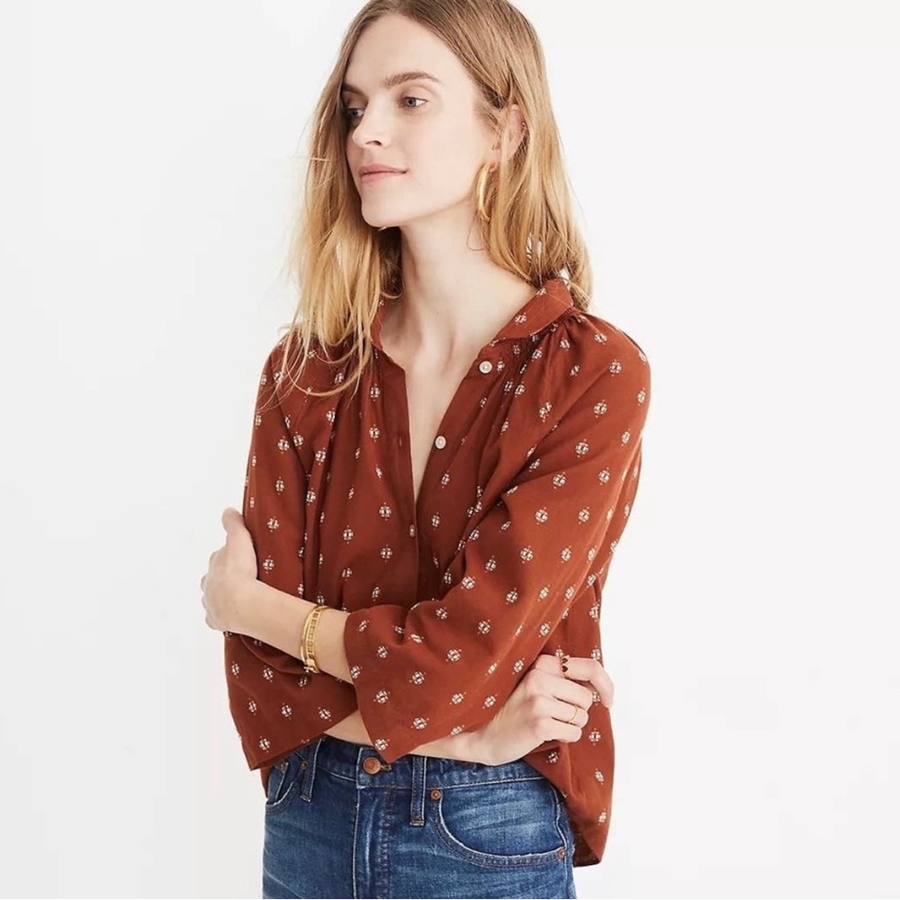 Madewell Burnt Orange Embroidered Top